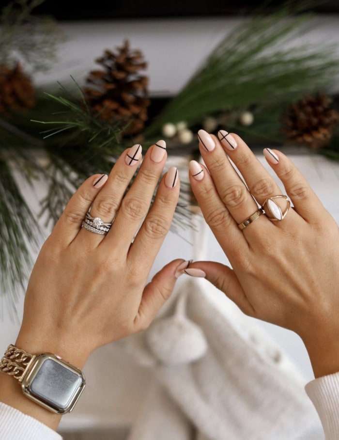 Pale Nude with Minimalist Black Lines — Minimalist Winter Nails