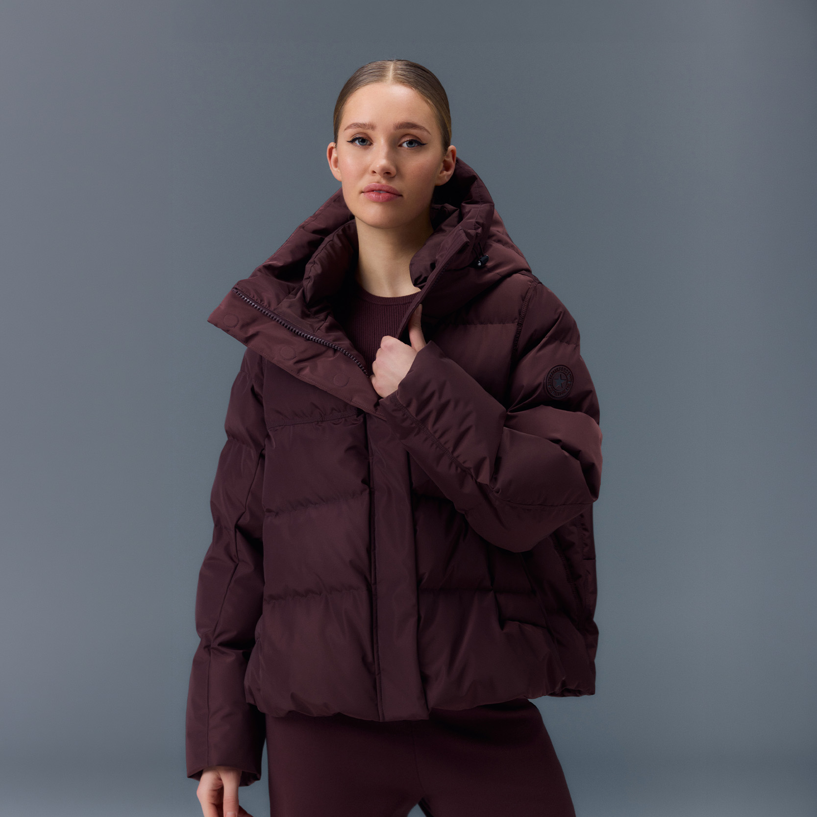 Deep Red Cropped Puffer with High Collar for Elevated Casual — Winter Jackets for Women