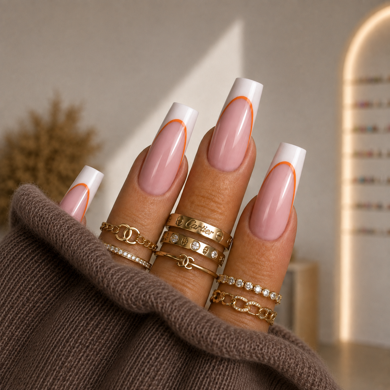 White French with Orange Outline White French with Orange Outline — French Nail Designs