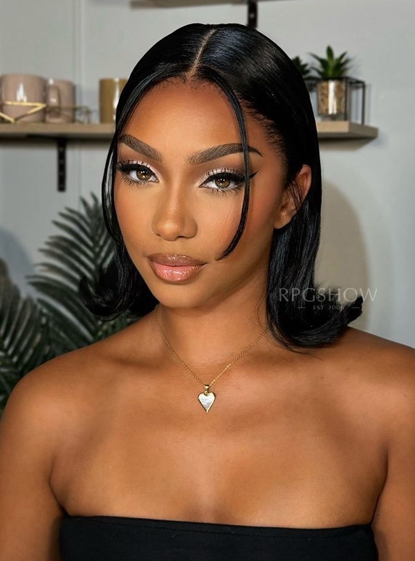 Sleek Collarbone Bob With Face-Framing Pieces Sleek Collarbone Bob With Face-Framing Pieces — Jet Black Hair