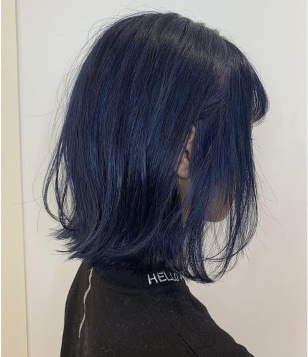 Deep Blue Black Collarbone Bob — Blue Black Hair