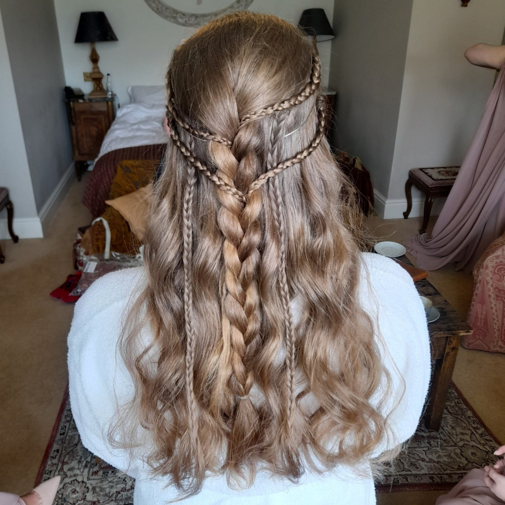 Light Brown Braided Crown With Waves — Winter Half Up Half Down Hairstyles