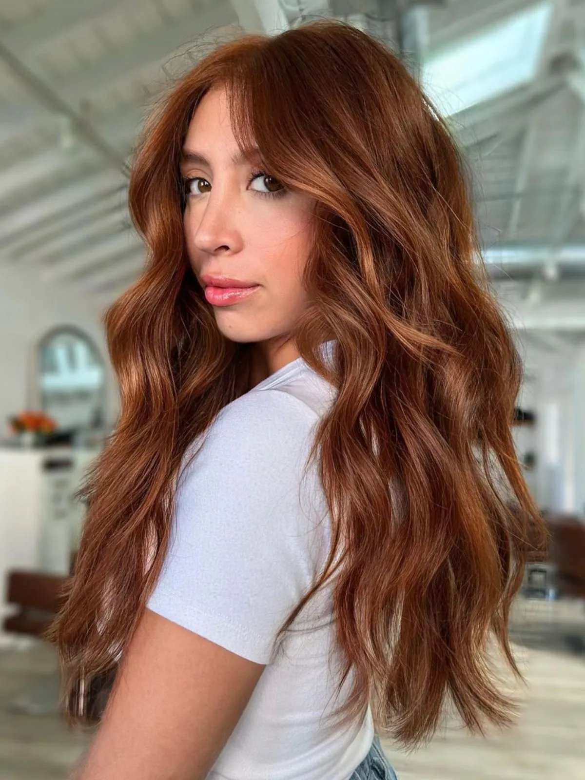 Bright Copper Red Loose Waves — Winter Hair Colors for Redheads