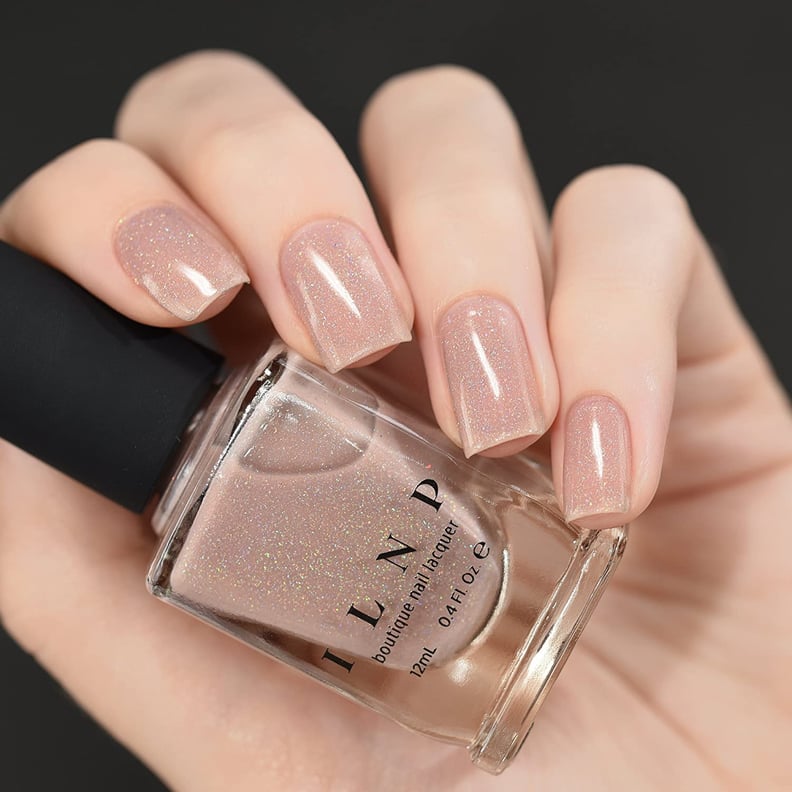 Sheer Rosy Beige with Holographic Glitter — Neutral Nail Colors