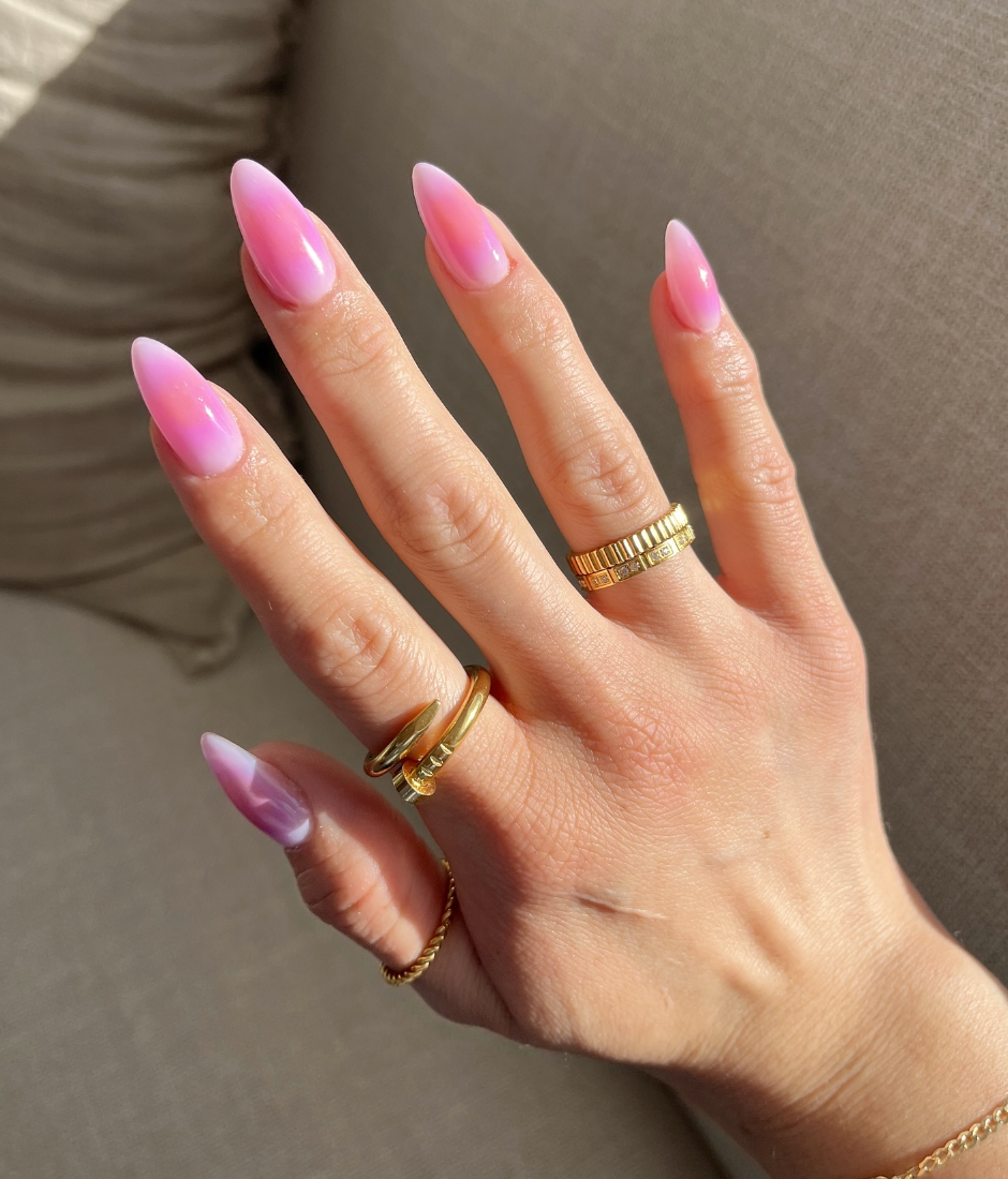Vibrant Pink Jelly Gradient Almond Nails Vibrant Pink Jelly Gradient Almond Nails — Almond Nail Inspo