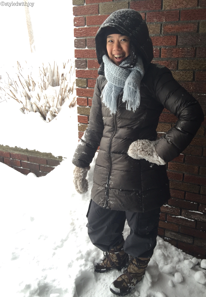 Long Brown Puffer Coat and Camouflage Boots for Outdoor Comfort — Snow Day Outfits