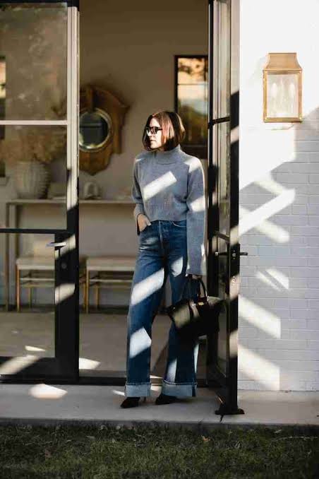 Knit Turtleneck with Wide-Leg Jeans Knit Turtleneck with Wide-Leg Jeans — Chicago Winter Outfits