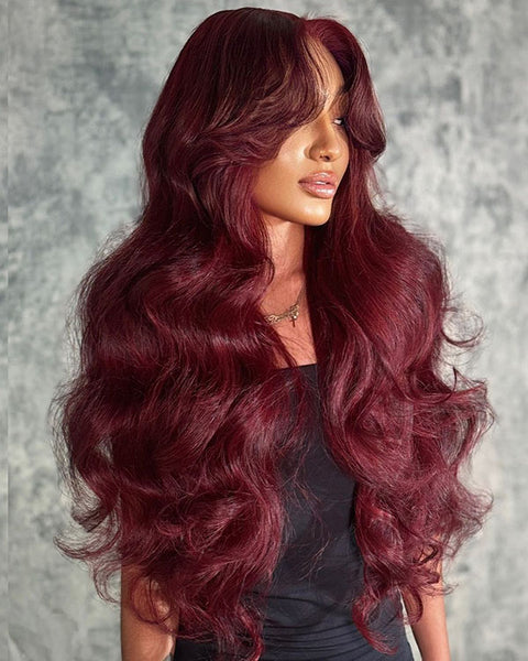 Intense Burgundy Waves On Thick Mid-Back Hair Intense Burgundy Waves On Thick Mid-Back Hair — Burgundy Hair Color