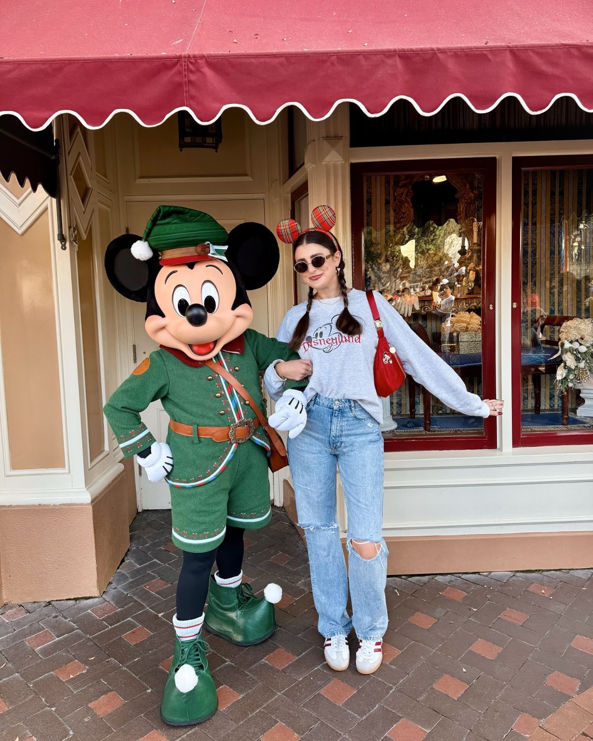 Grey Disney Sweatshirt with Plaid Minnie Ears — Disney Winter Outfits