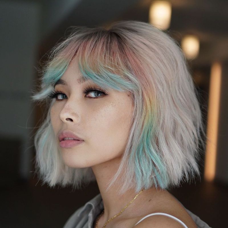 Platinum Bob with Pastel Accents — Winter Hair Colors for Short Hair