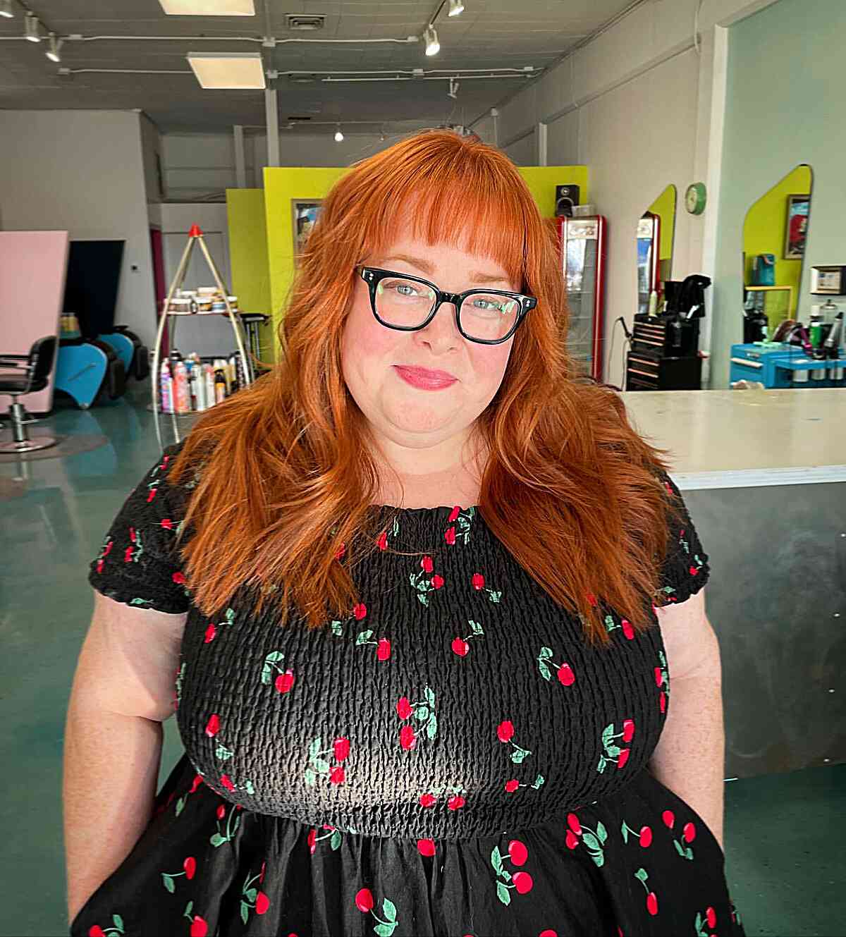 Vibrant Red Shag with Full Fringe — Winter Hairstyles for Plus Size Women