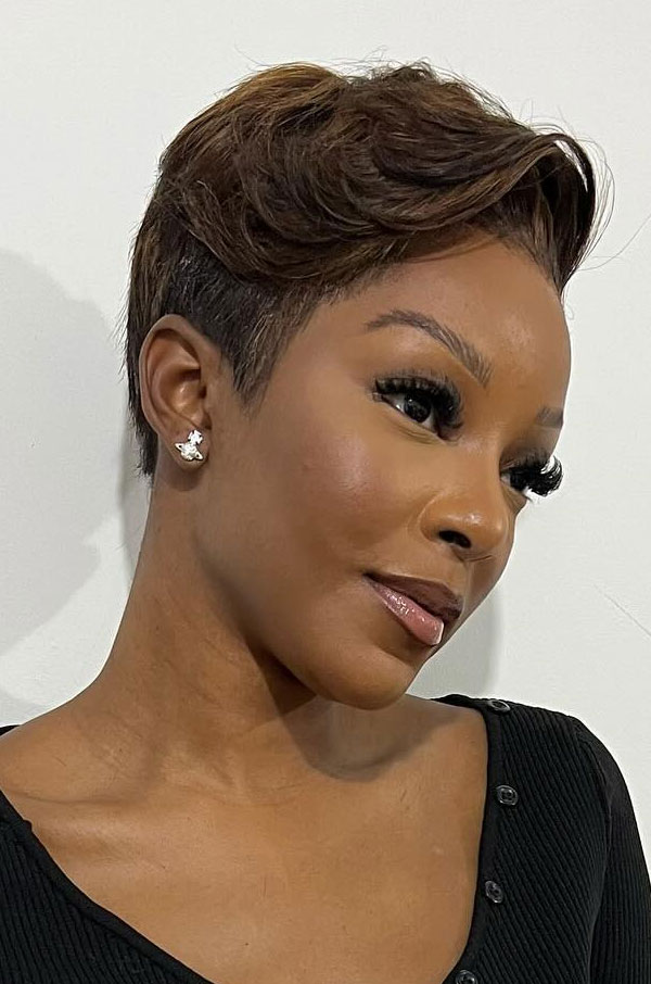 Tapered Pixie with Wavy Bangs — Winter Haircuts for Black Women