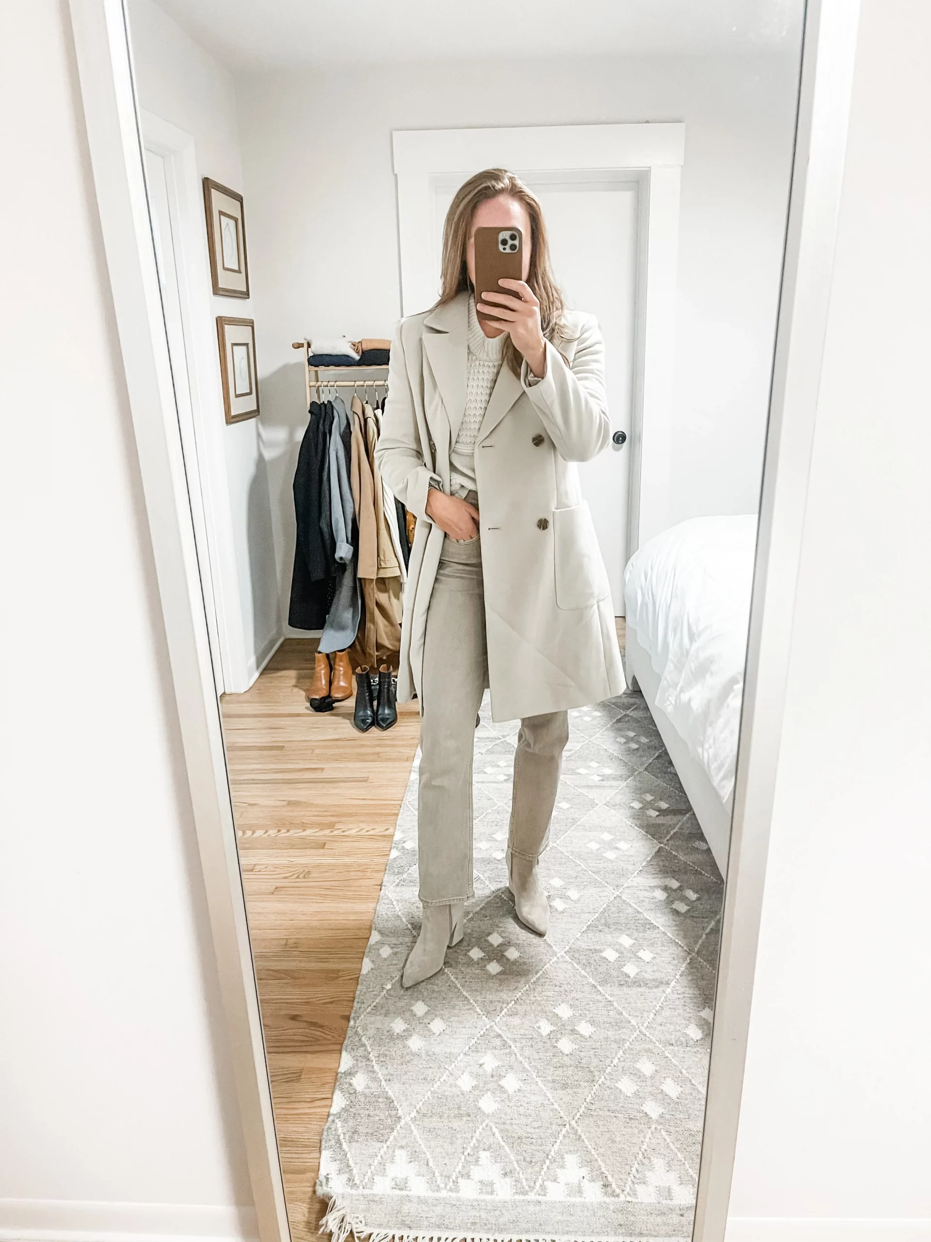 Beige and Cream Longline Coat Ensemble Beige and Cream Longline Coat Ensemble — Winter Church Outfits