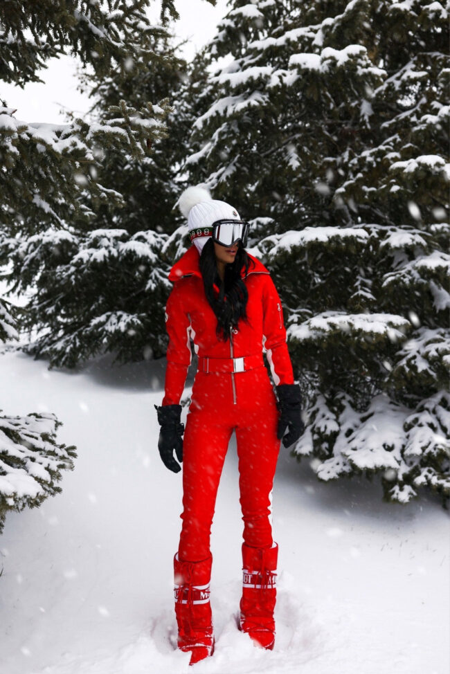 Red Ski Suit with Matching Tall Red Moon Boots — Moon Boots Outfits