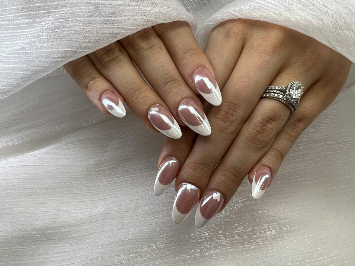 Pearlescent French Tip Oval Nails — Winter Nails