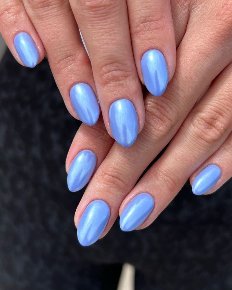 Light Blue Pearlescent Shimmer Nails Light Blue Pearlescent Shimmer Nails — Short Winter Acrylic Nails