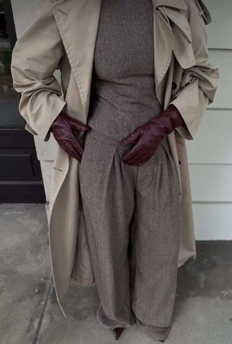 Trench Coat and Tweed Trousers for Sophisticated Style Trench Coat and Tweed Trousers for Sophisticated Style — Winter Outfits for Warm Weather