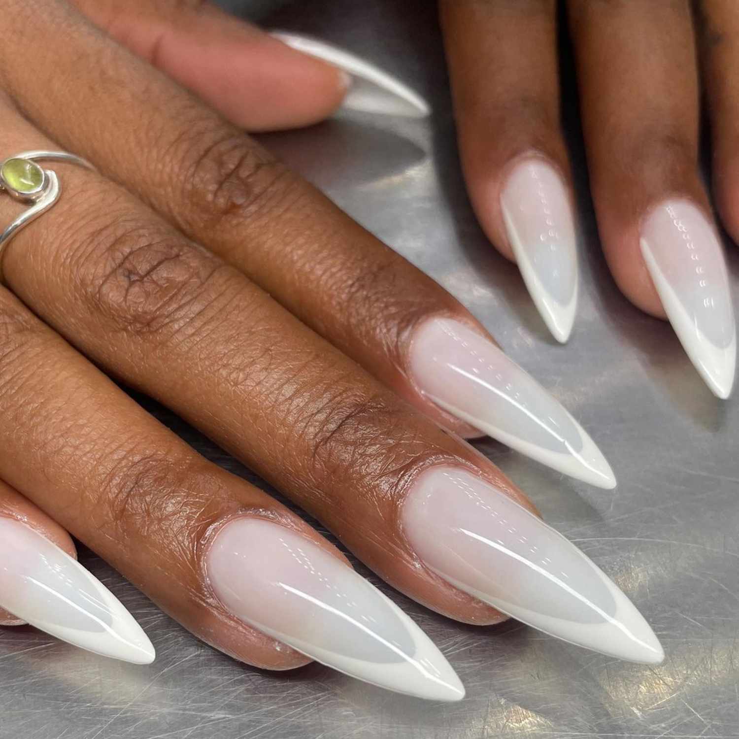 White French Tips Visual Idea — Winter Stiletto Nails