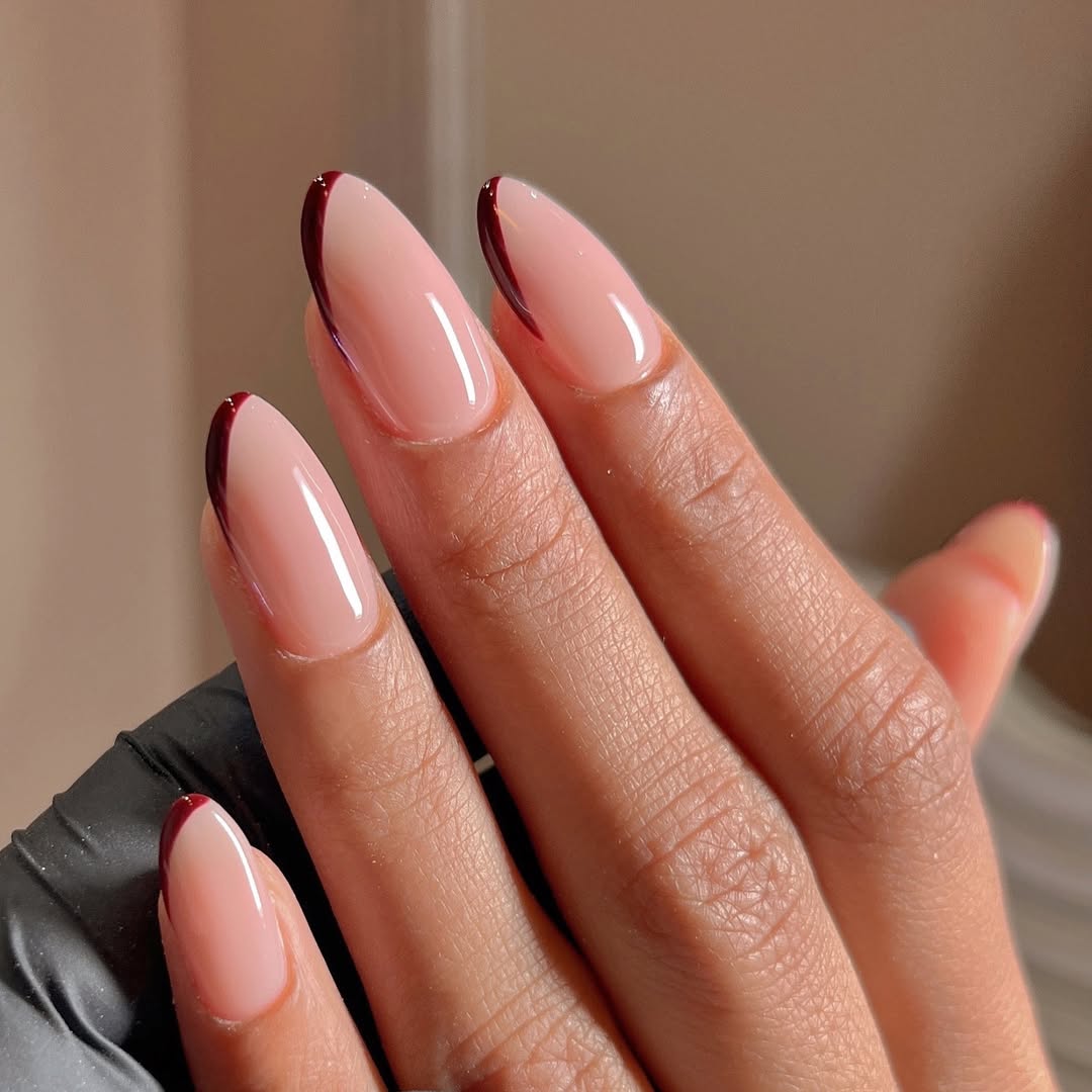 Dark French Tips Medium Almond Nails Dark French Tips Medium Almond Nails — Black Cherry Nails