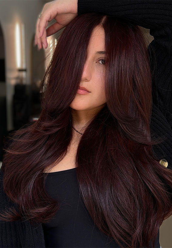 Deep Plum Voluminous Waves — Winter Hairstyles for Long Hair