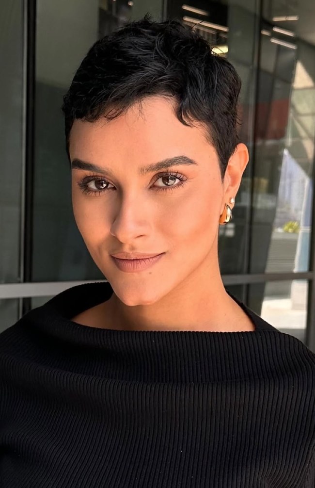 Ultra-Short Jet Black Pixie With Textured Fringe Ultra-Short Jet Black Pixie With Textured Fringe — Jet Black Hair