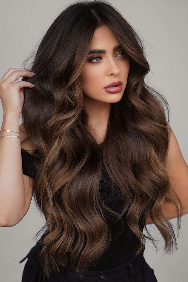 Collarbone Curls With Lighter Brown Collarbone Curls With Lighter Brown — Dark Chocolate Brown Hair