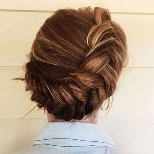 Intricate Braided Updo In Medium Brown — Winter Formal Hairstyles