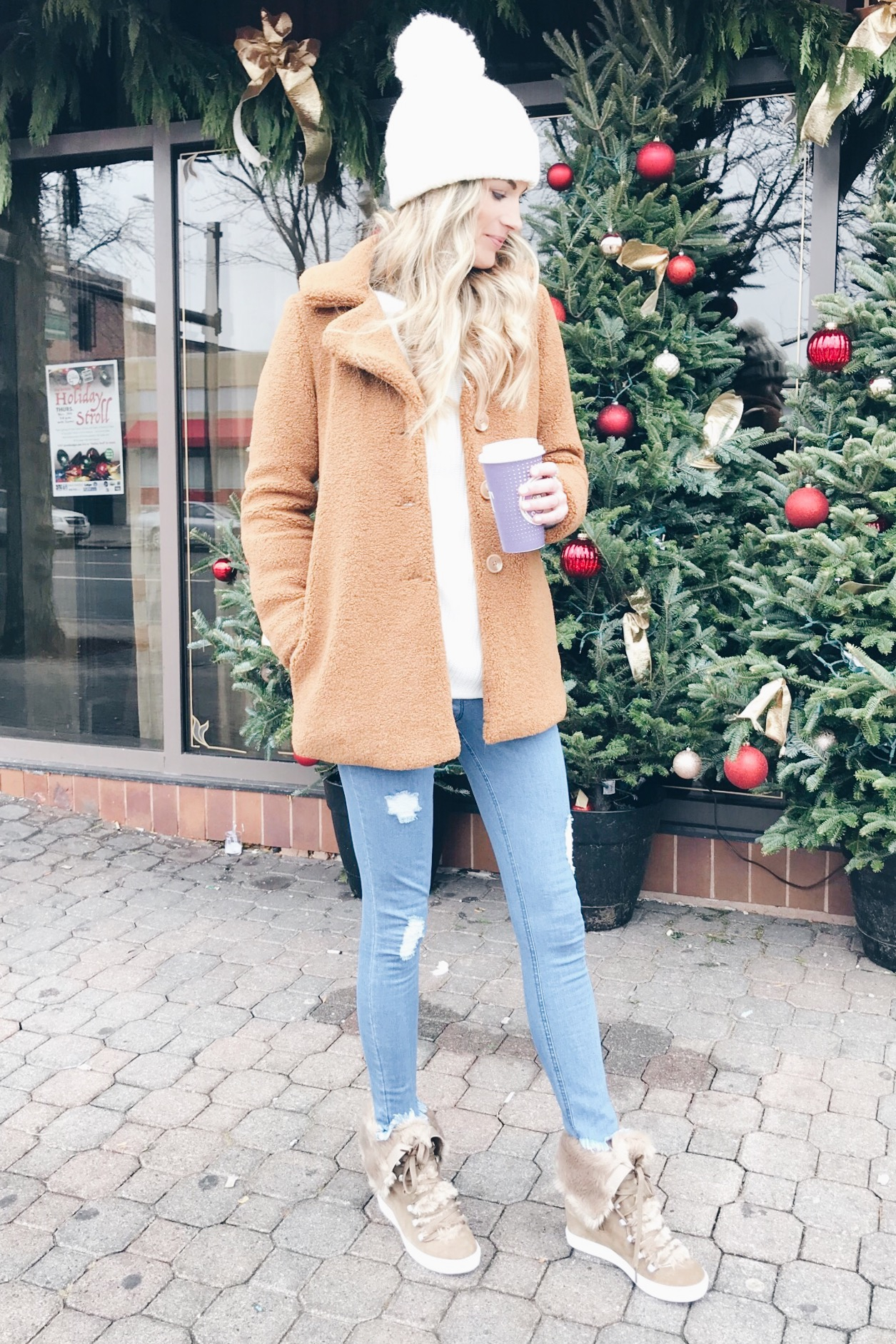 Brown Aviator Jacket with Cream Shearling Collar — Shearling Coat Outfits