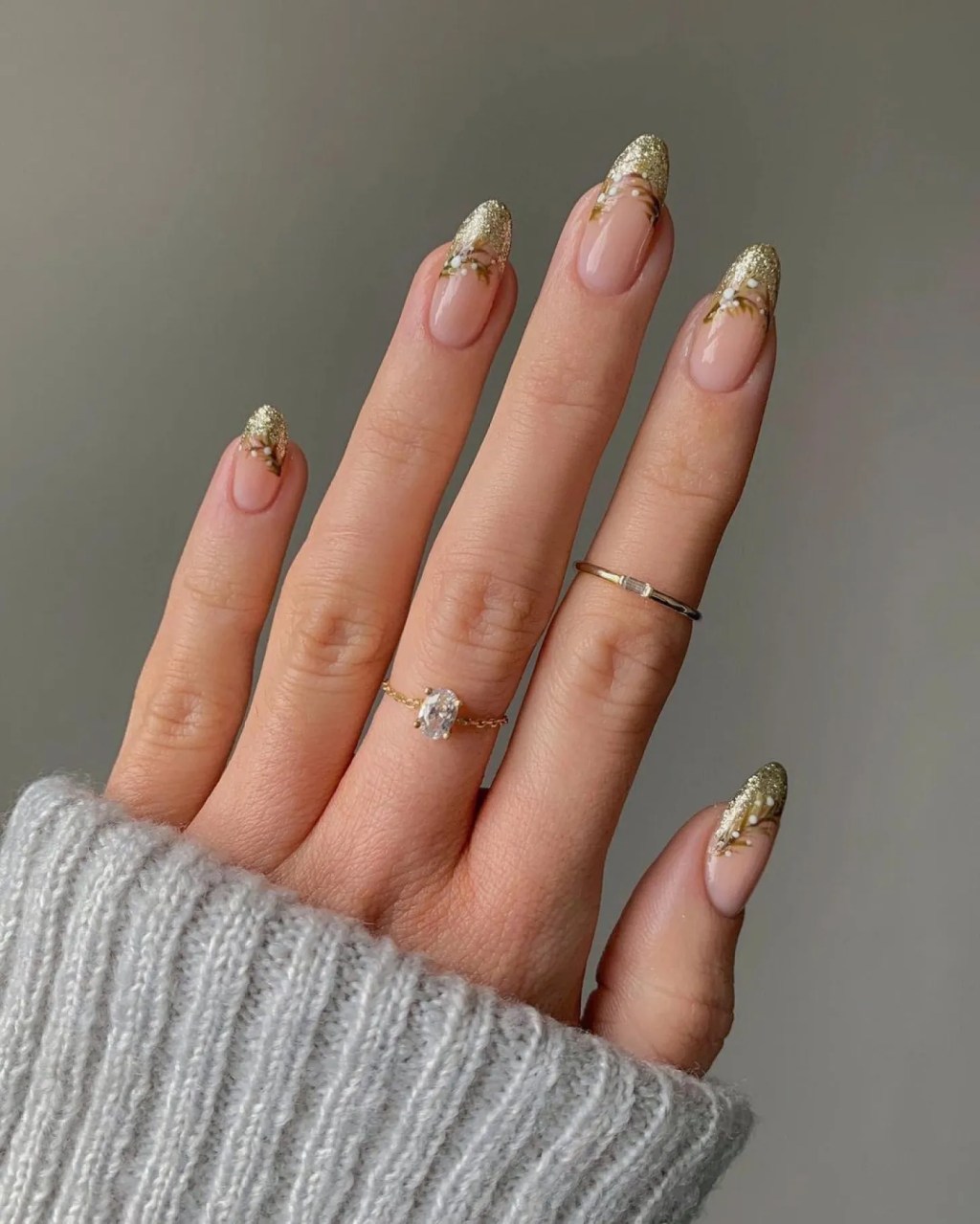 Glitter Visual Idea — Winter French Tip Nails