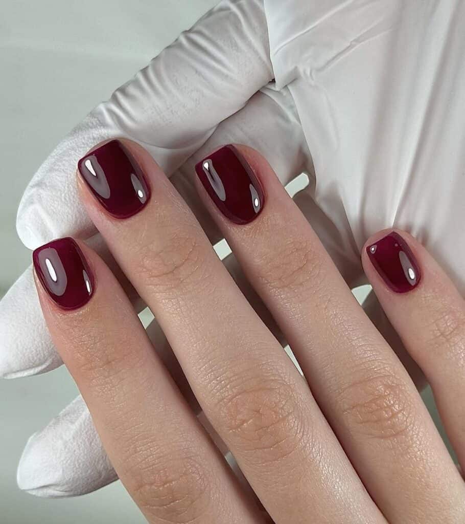 Deep Berry Red Squoval — Winter Red Nails