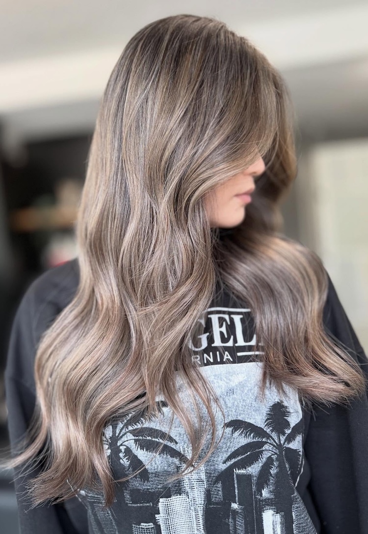 Ashy Mushroom Brown Balayage Blowout Ashy Mushroom Brown Balayage Blowout — Mushroom Brown Hair