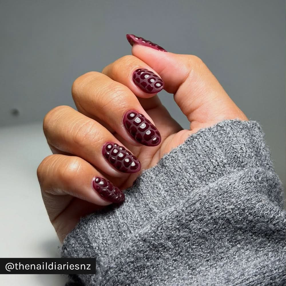 Deep Burgundy Shimmer Oval Nails — Winter Acrylic Nail Colors
