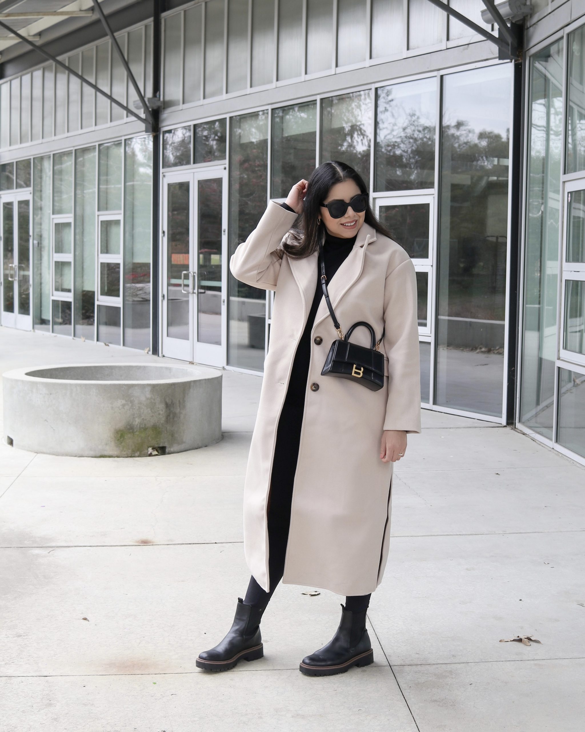 Beige Trench Coat with Checked Lining and Loafers — Long Coat Outfits