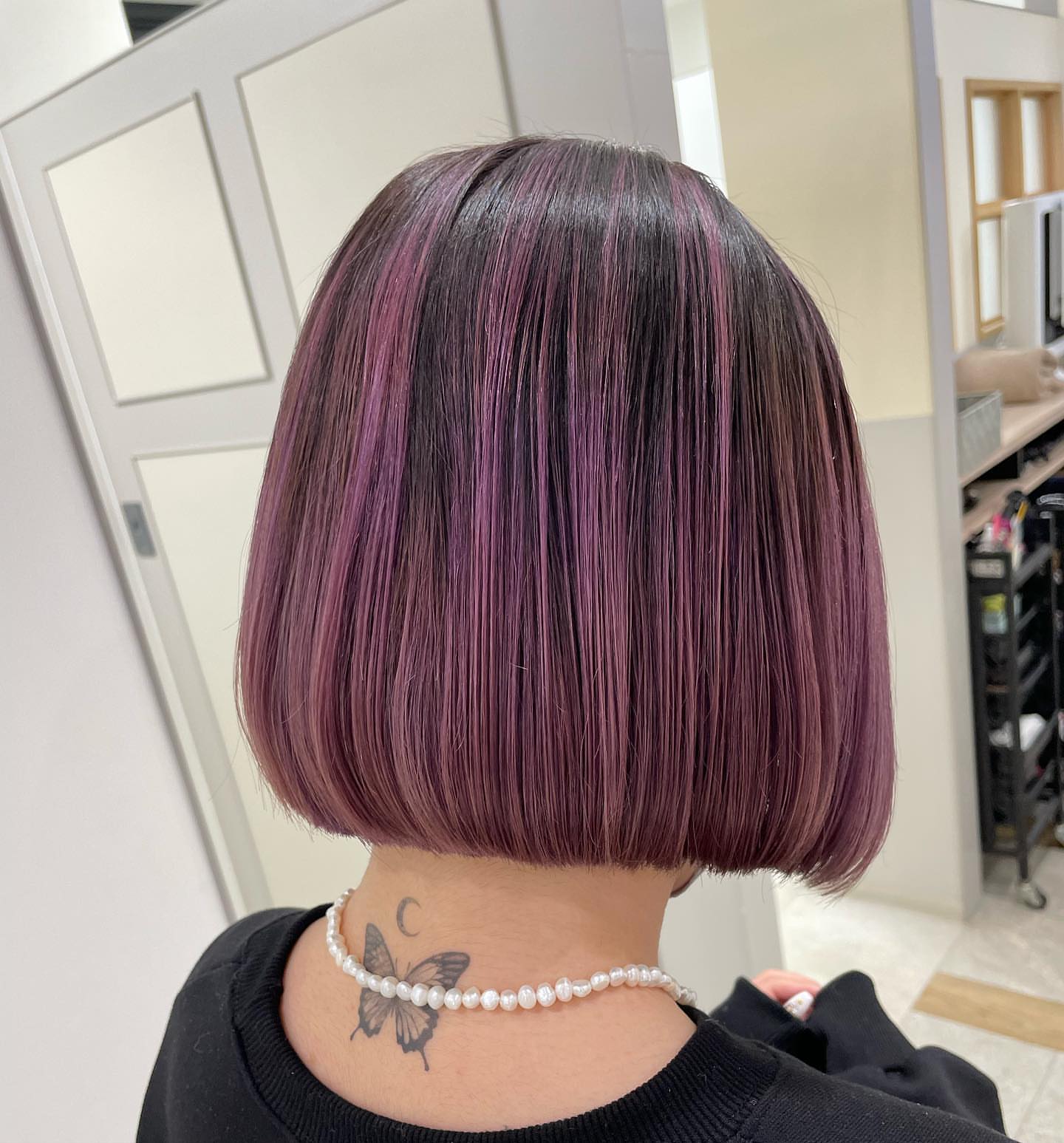 Dark Base Bob With Plum Highlights — Plum Hair Color