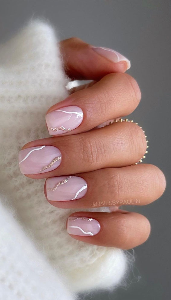 Pale Pink Wavy Line Minimalist Nails Pale Pink Wavy Line Minimalist Nails — Nail Art Ideas