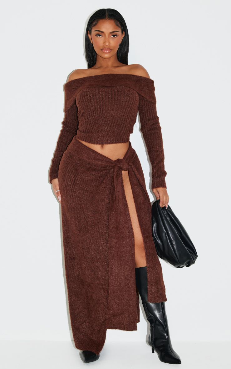 Dark Brown Ribbed Knit Set for Evening Out Dark Brown Ribbed Knit Set for Evening Out — Knit Set Outfits