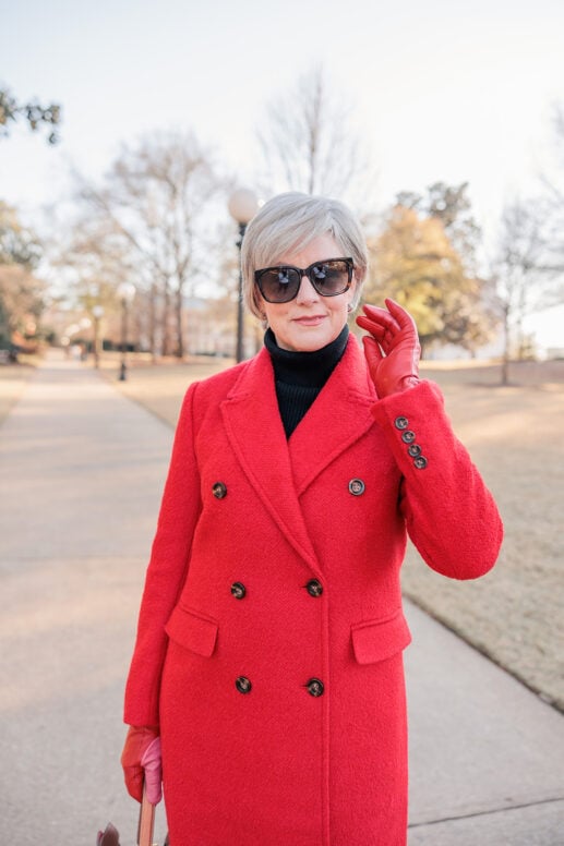 Bold Red Coat and Gloves for a Statement Winter Look Bold Red Coat and Gloves for a Statement Winter Look — Winter Outfits for Women Over 50