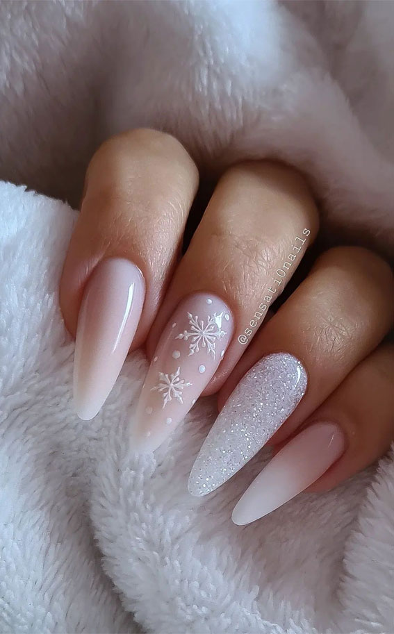 Nude Black And Gold Glitter Visual Idea — Winter Nail Art