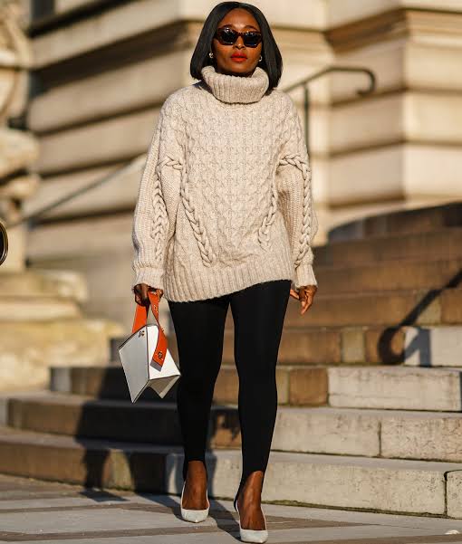Oversized Cable-Knit Sweater with Leggings and Heels — Winter Capsule Wardrobe