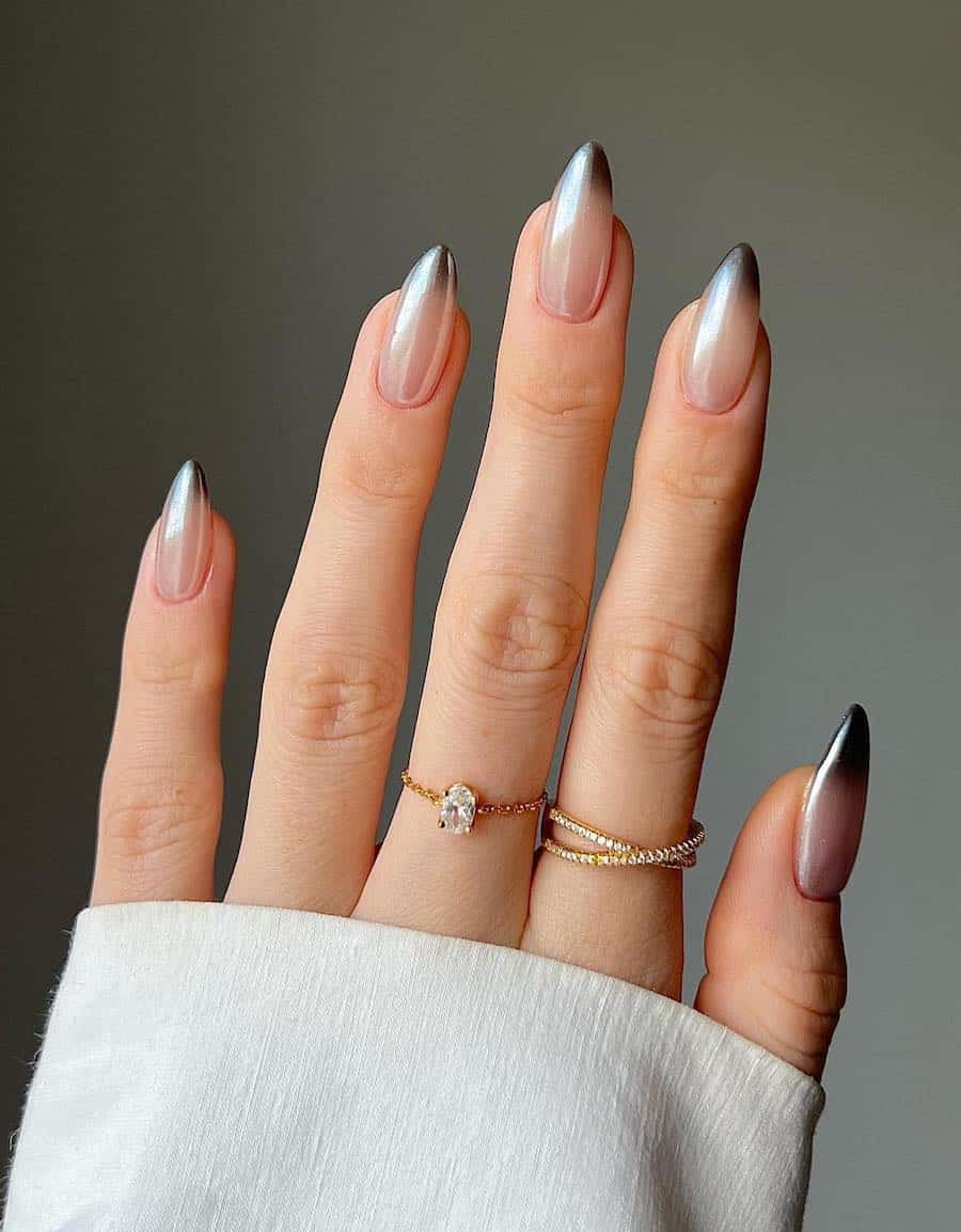 Chrome Nude to Silver Ombre Tips — Winter Ombre Nails