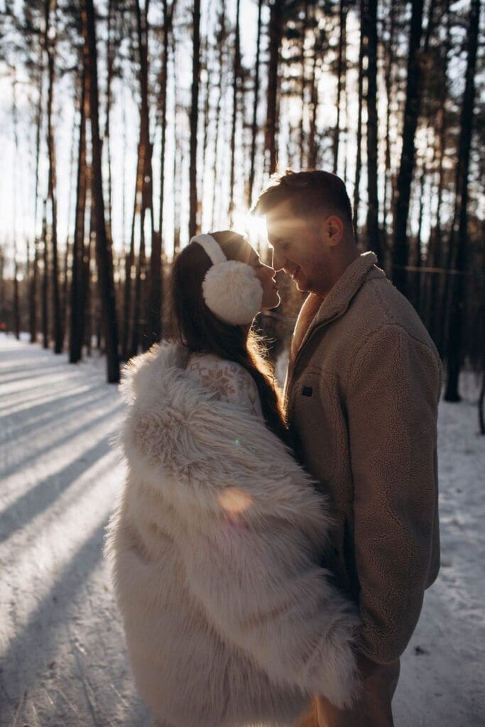 Textural Play: Fuzzy Jacket and Lace Top for a Winter Dream — Winter Photoshoot Outfits