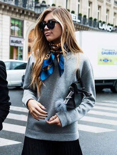 Striking Blue and Gold Scarf as a Vibrant Neck Accent — Scarf Outfits