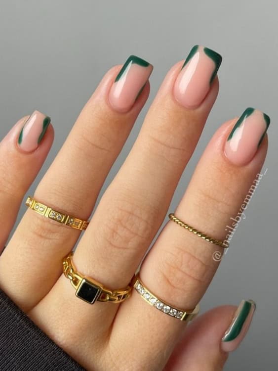 Green French Tips On All Nails Visual Idea — Winter French Tip Nails