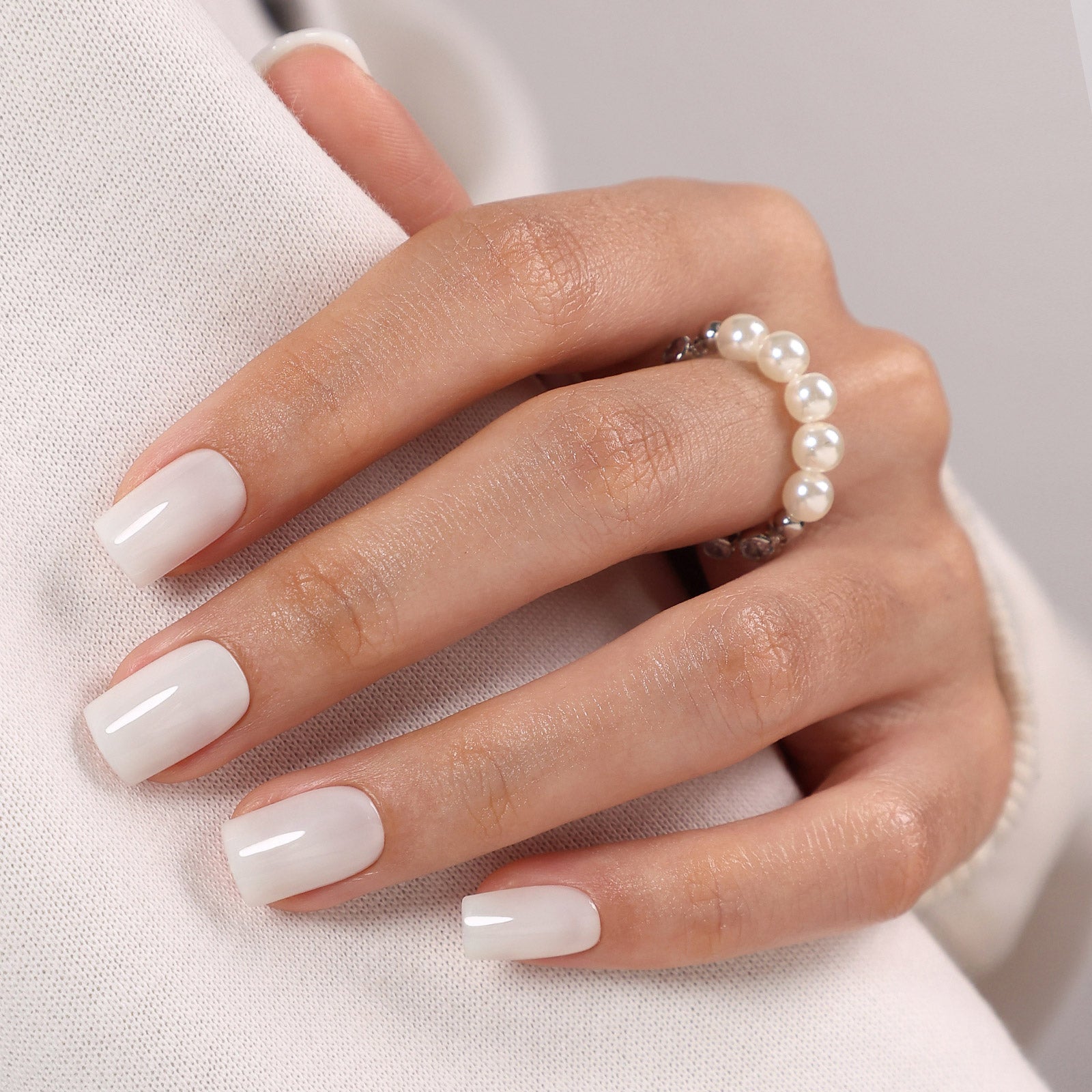 Opaque Milky White Short Square Polish — Milky White Nails
