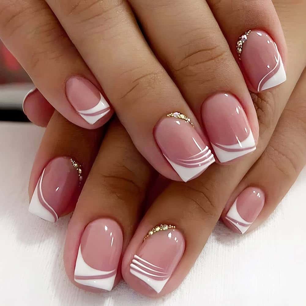 Sheer Pink Gold Line Square French Nails Sheer Pink Gold Line Square French Nails — Classy Simple Nail Designs