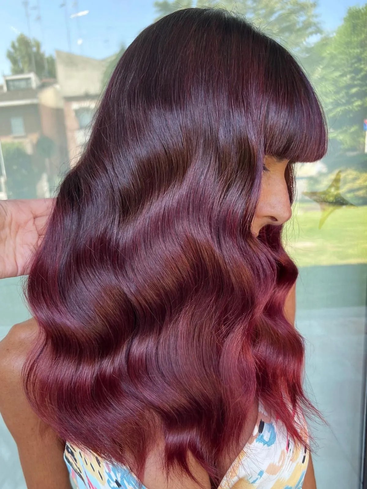 Deep Burgundy With Blunt Bangs Deep Burgundy With Blunt Bangs — Burgundy Hair Color