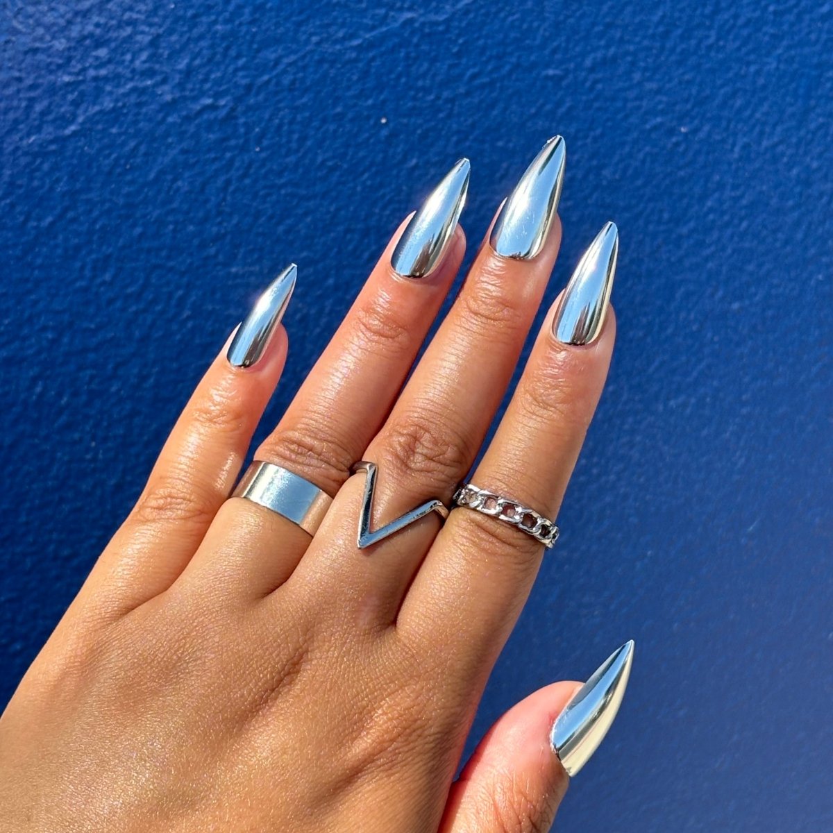 Futuristic Visual Idea — Silver Chrome Nails