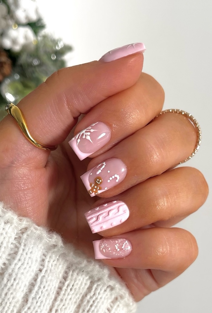 Festive Short Square Christmas Nails — Sweater Nails
