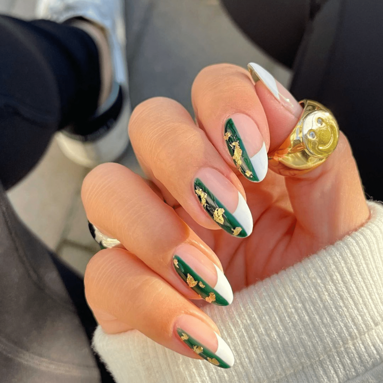 Modern Green French with Gold Leaf Modern Green French with Gold Leaf — Green Nail Designs