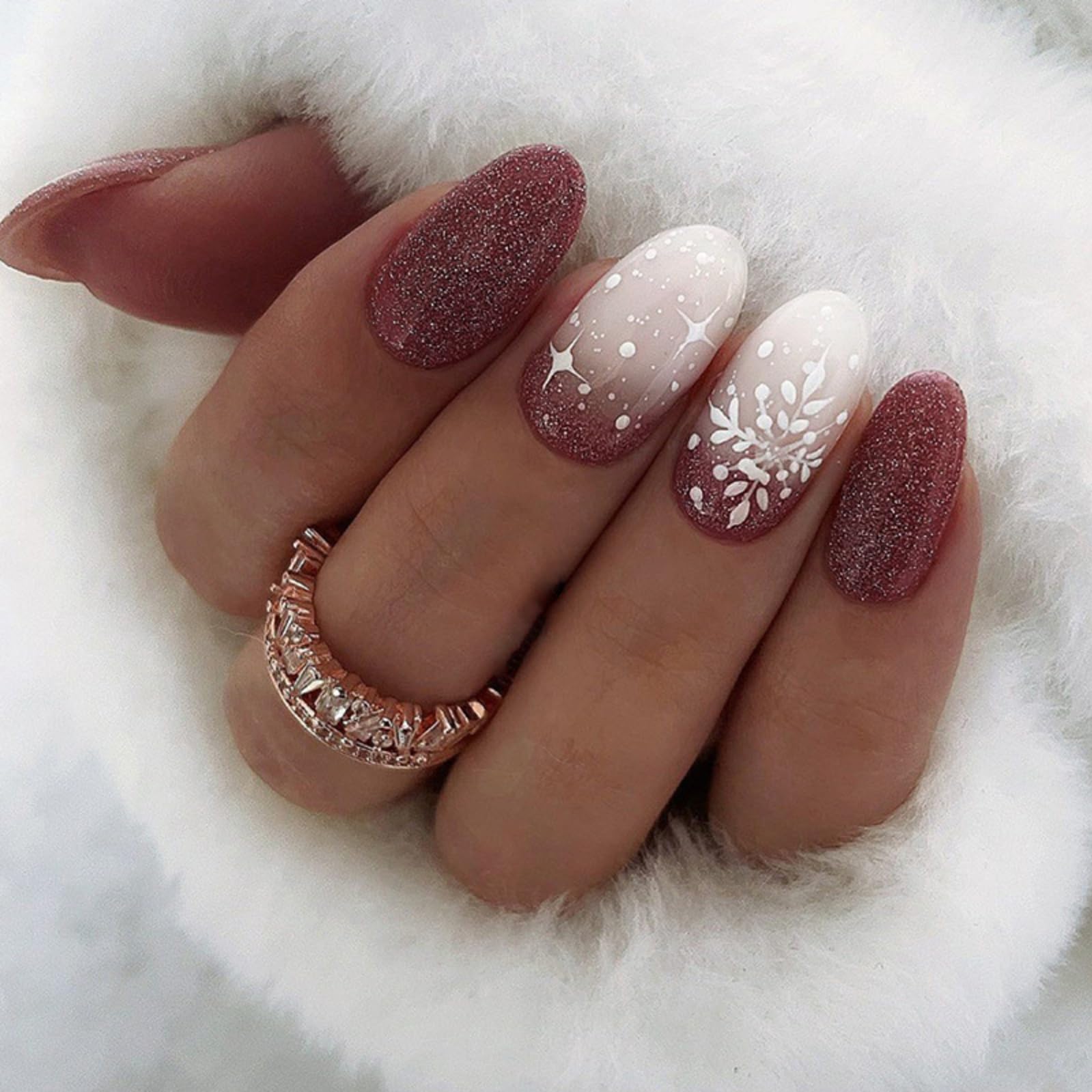 Milky Beige Shimmer Oval Nails — Winter Oval Nails